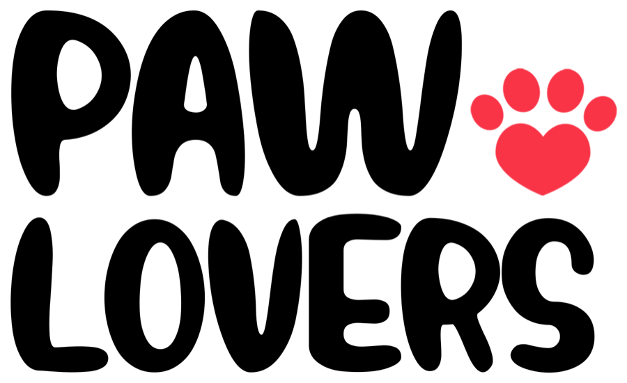 The stacked lockup in black on cream, red paw beside the W.