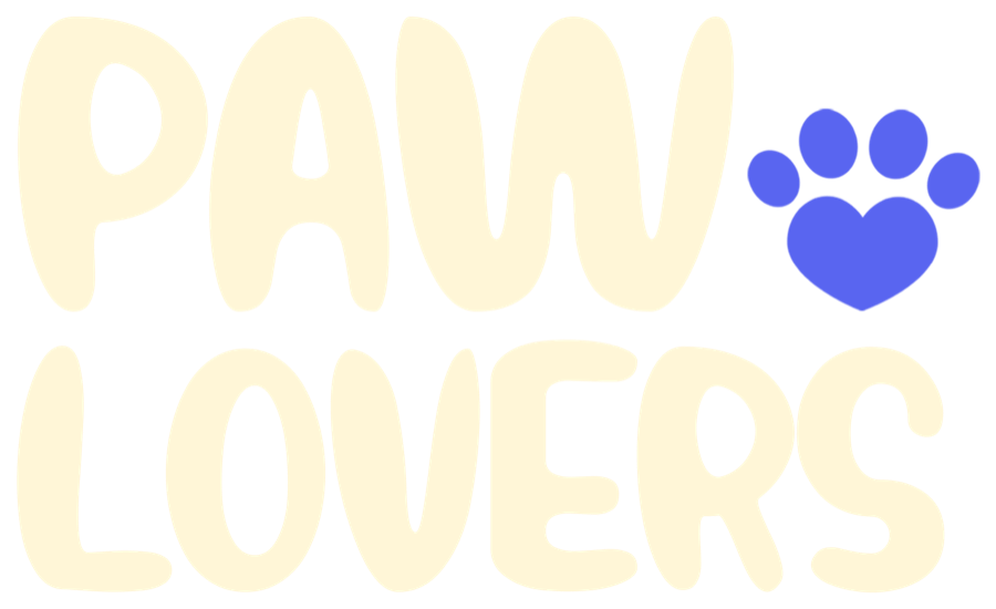 Cream PAW LOVERS lockup on navy, the paw in a lighter blue.