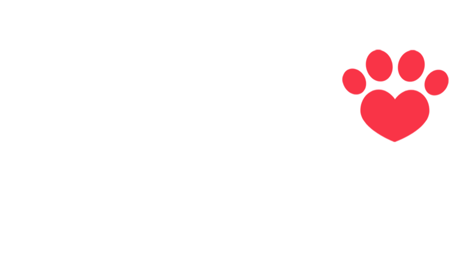 The stacked lockup in white on near black: PAW above LOVERS in heavy rounded capitals, with a red paw beside the W.